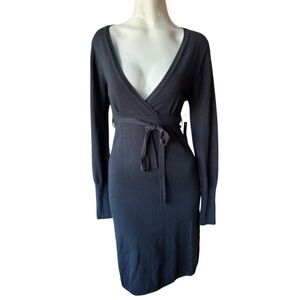 BCBG Elegant Black Wrap Dress SIZE SMALL long sleeve with tie waist